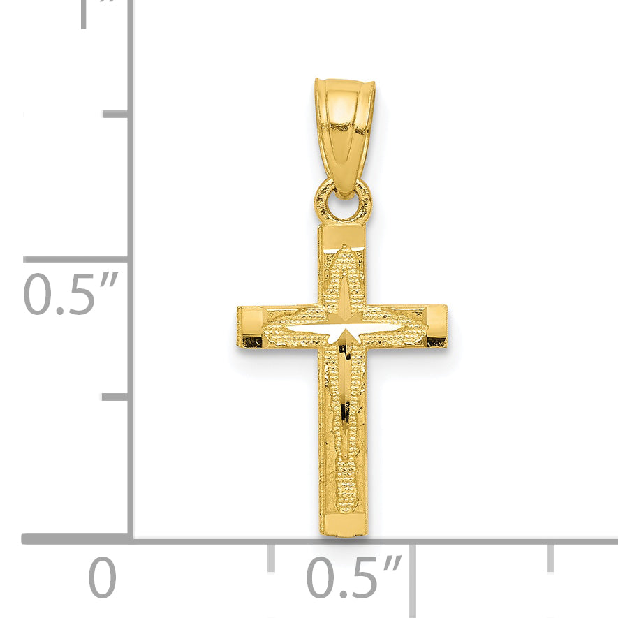 10K Gold Diamond-Cut Cross Pendant with Polished Solid Design