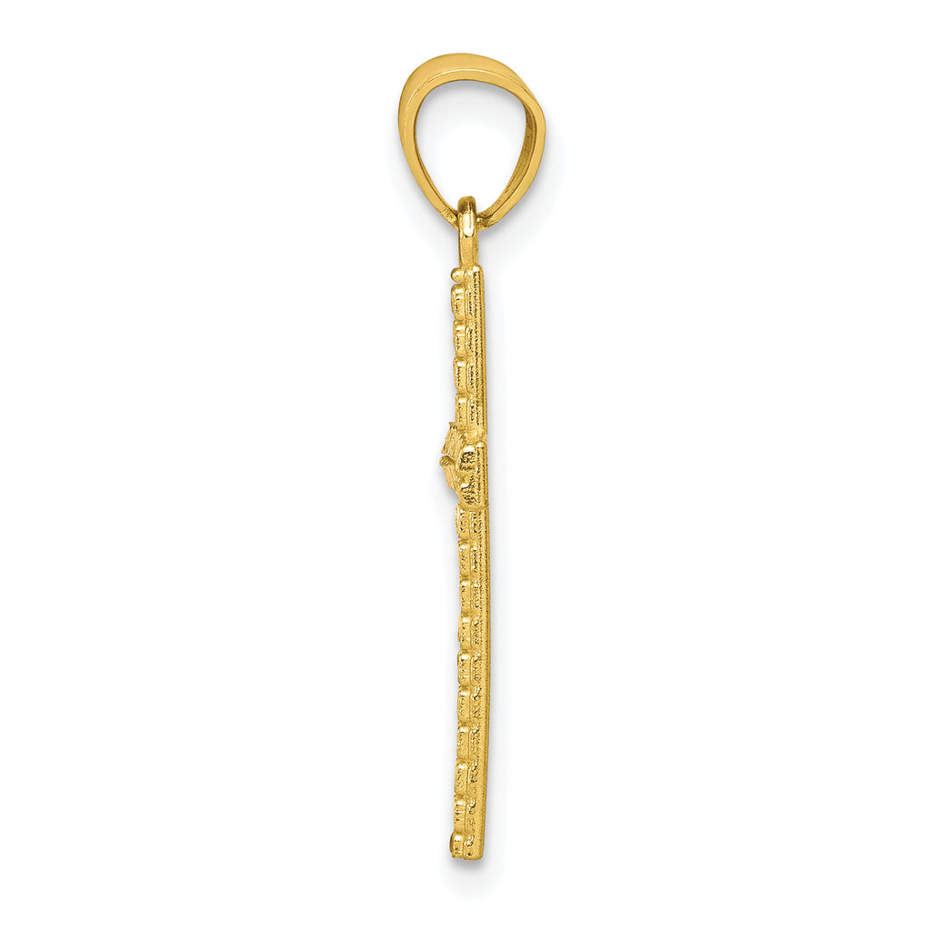 10K Gold Diamond-Cut Cross Pendant with Polished Solid Design