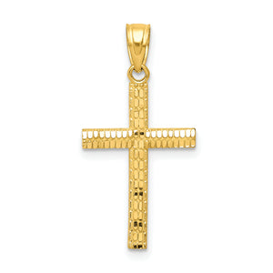 Cross Pendant in 10K Yellow Gold, 15x25mm Diamond-Cut - Sophia Jewelers