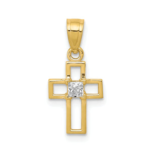 Cubic Zirconia Cross Pendant in 10K Yellow Gold, 20mm - Sophia Jewelers