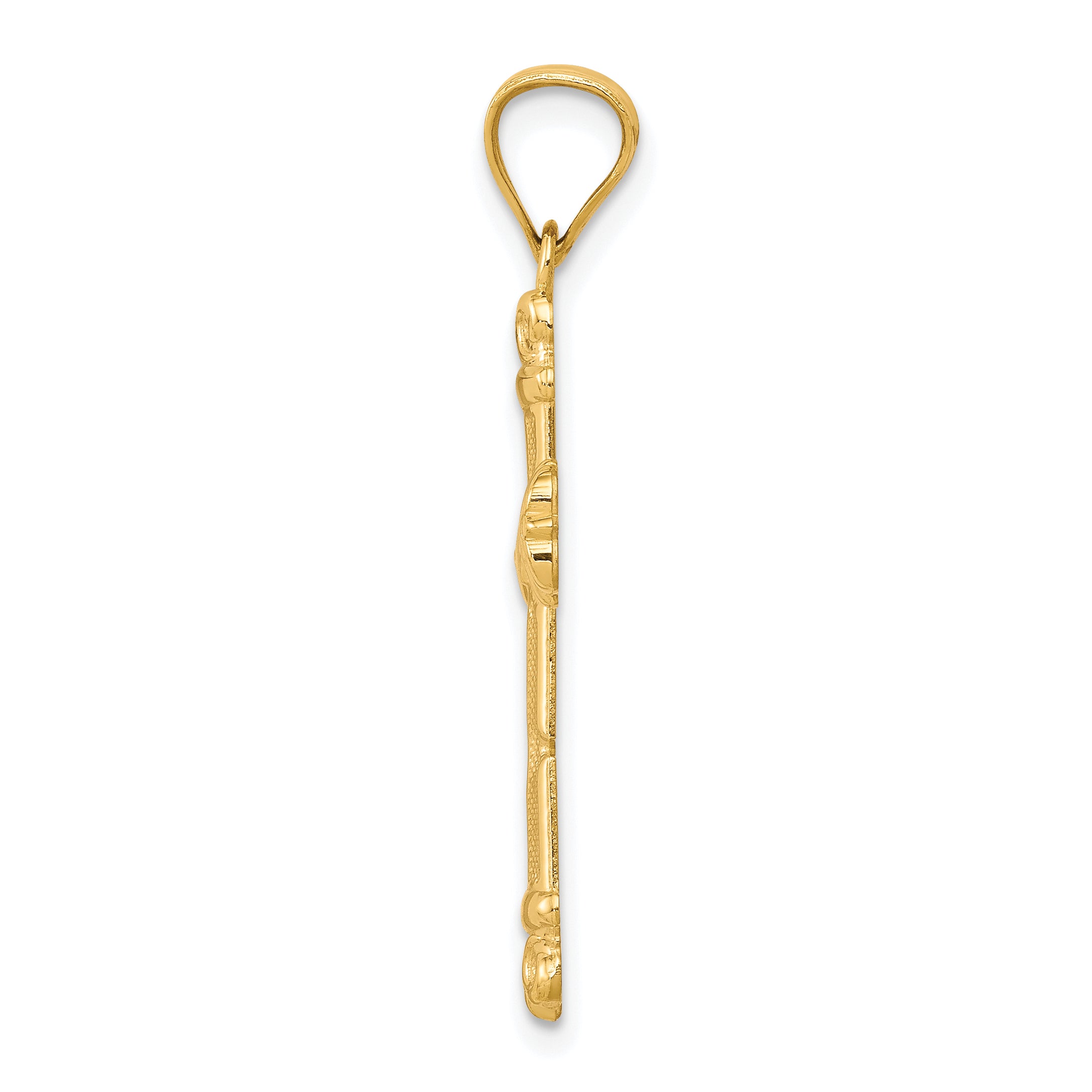 10K Gold Fleur de Lis Cross Pendant with Polished Finish Solid Design