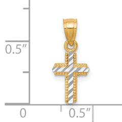 10K w/ Rhodium Tiny Diamond-Cut Cross Pendant