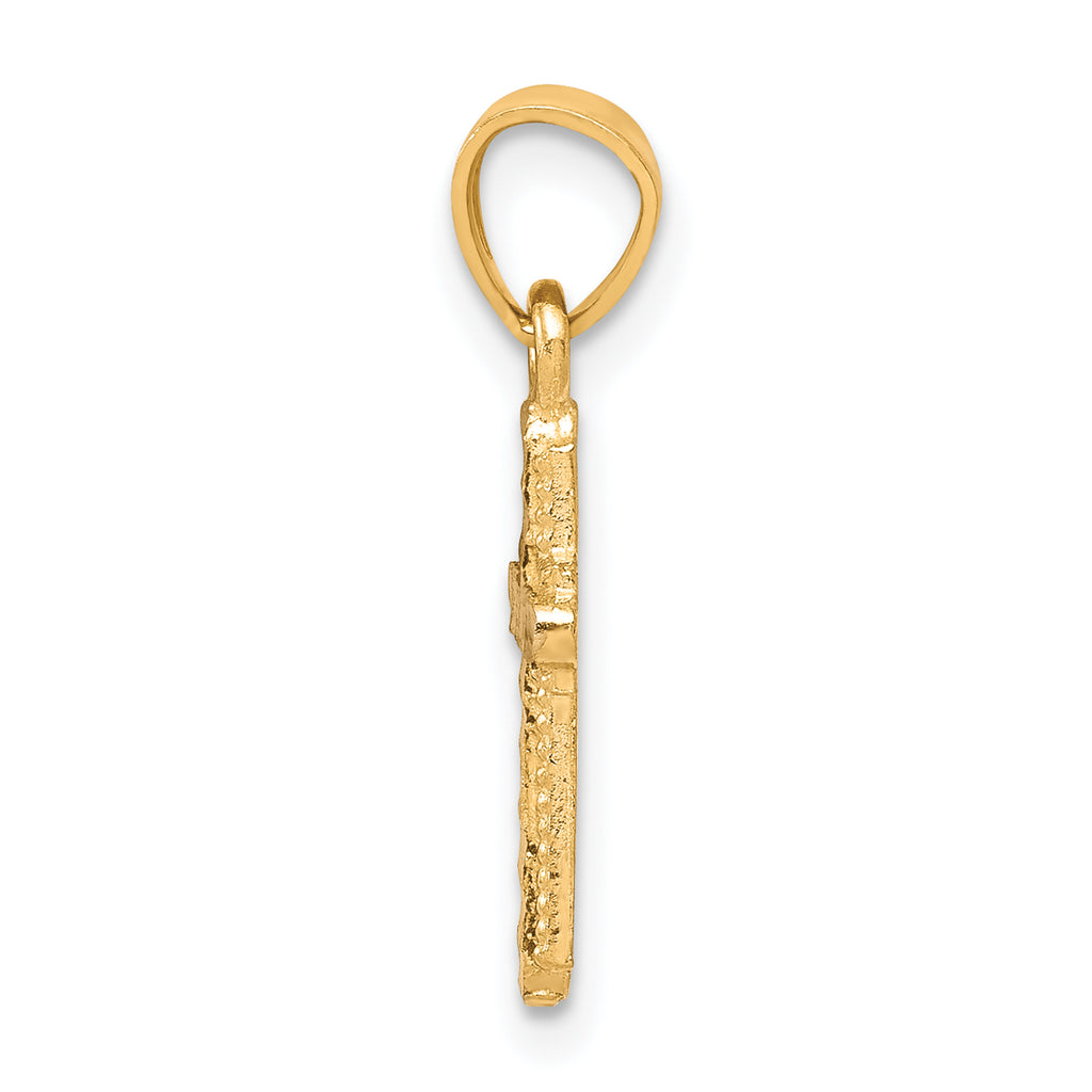 10K Gold Cross Pendant with Rhodium Accents and Polished Finish