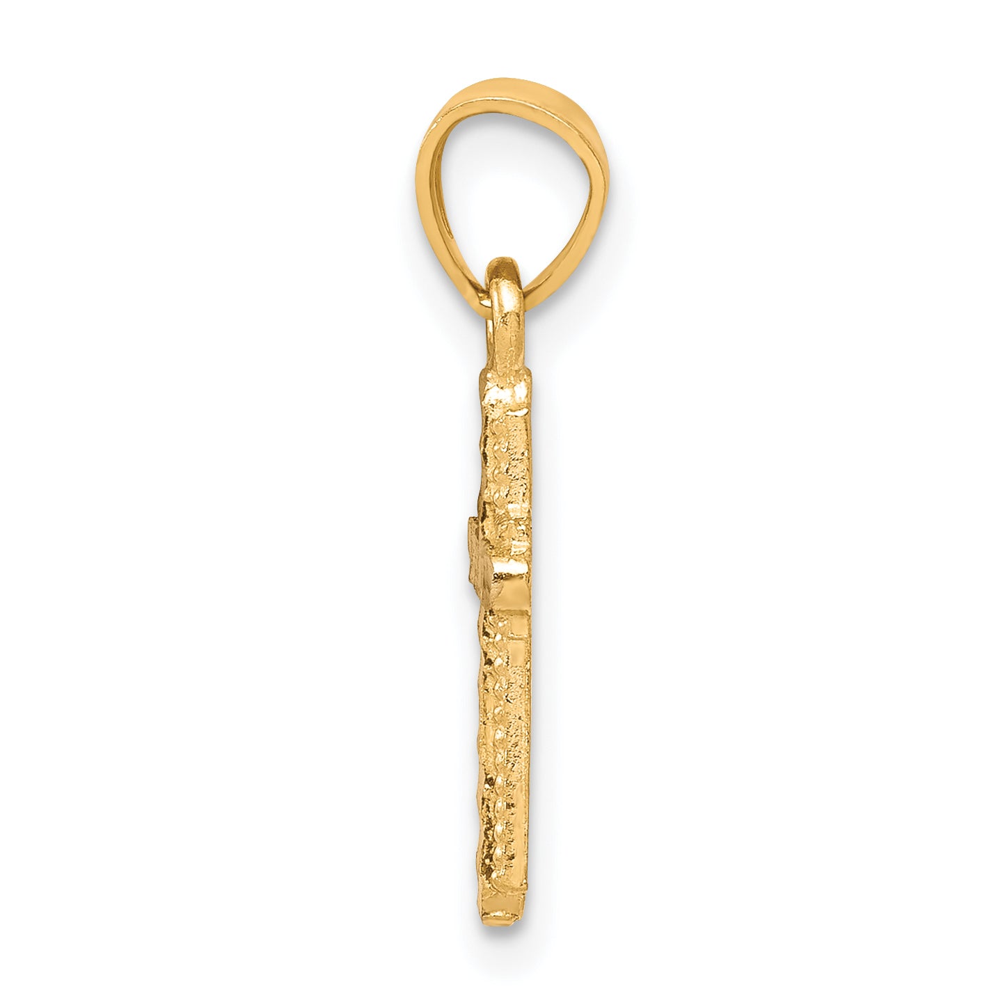 10K Gold Cross Pendant with Rhodium Accents and Polished Finish
