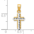 10K Gold Cross Pendant with Rhodium Accents and Polished Finish