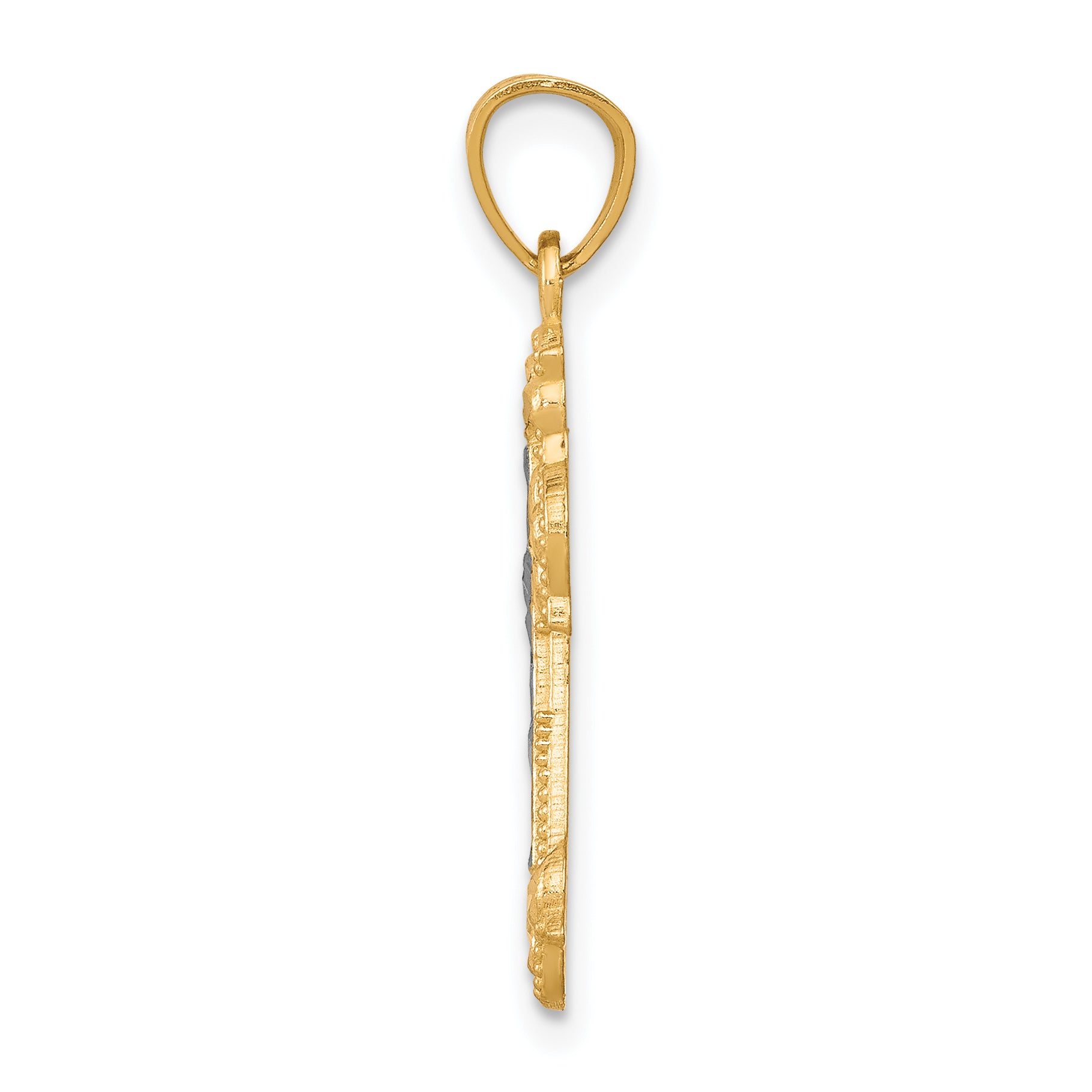10K Gold Polished Cross Pendant with Rhodium Accents Diamond-Cut Detailing