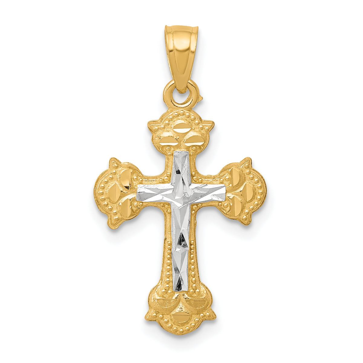 10K w/ Rhodium Diamond-Cut Cross Pendant