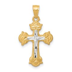 10K w/ Rhodium Diamond-Cut Cross Pendant