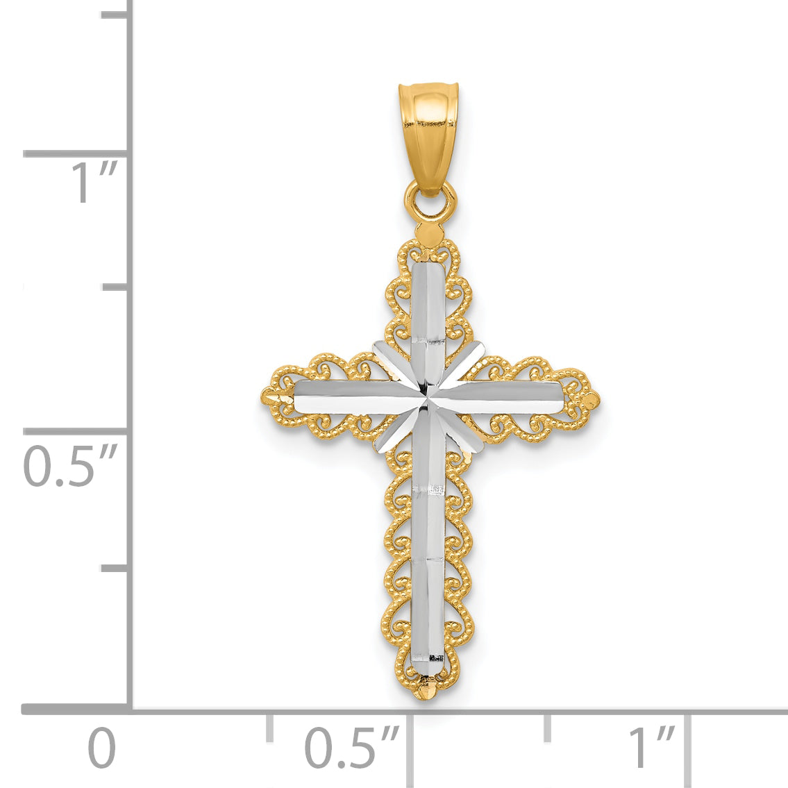 10K w/ Rhodium Diamond-Cut Cross Pendant