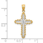 10K Gold Rhodium-Accented Cross Pendant with Diamond-Cut Design, Polished Finish