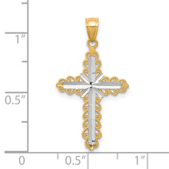 10K w/ Rhodium Diamond-Cut Cross Pendant