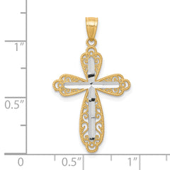 10K Gold Diamond-Cut Cross Pendant with Rhodium Accent Polished Finish
