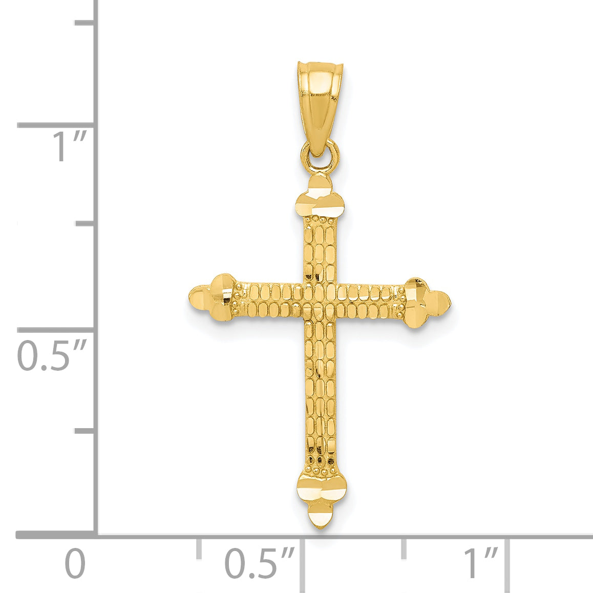 10K Gold Polished Budded Cross Pendant  Solid, Elegant Design