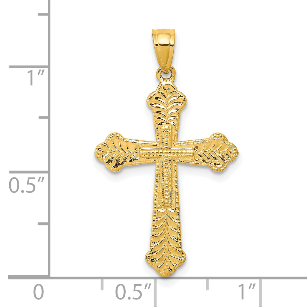 10K Gold Budded Cross Pendant with Polished Finish  Solid and Elegant Design