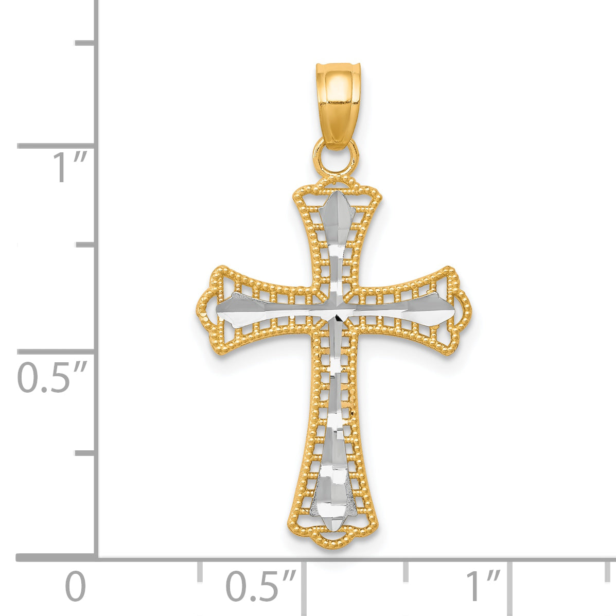 10K Yellow Gold Diamond-Cut Cross Pendant with Rhodium Accents Polished Finish