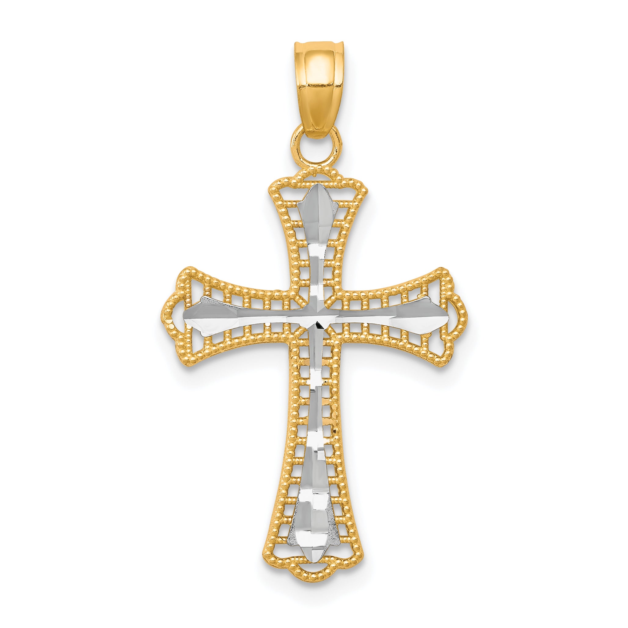 10K w/ Rhodium Diamond-Cut Cross Pendant Main image