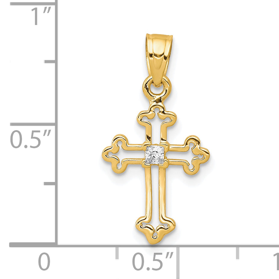 10K Gold Cross Pendant with CZ Stones  Polished & Elegant