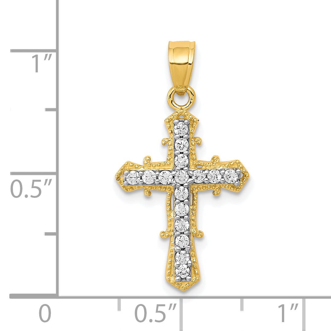 10K Gold CZ Cross Pendant with Polished Finish and Solid Design