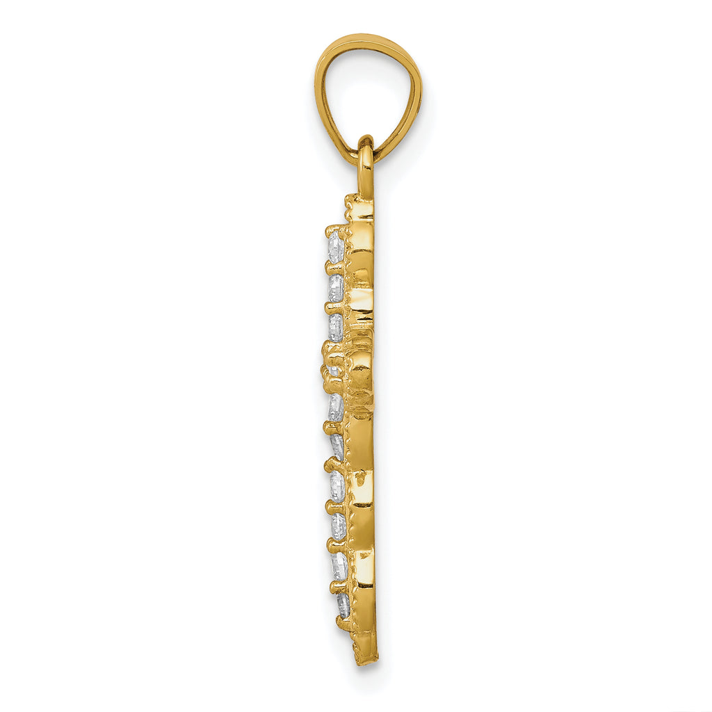 10K Gold Filigree Cross Pendant with CZ Stones Polished Finish