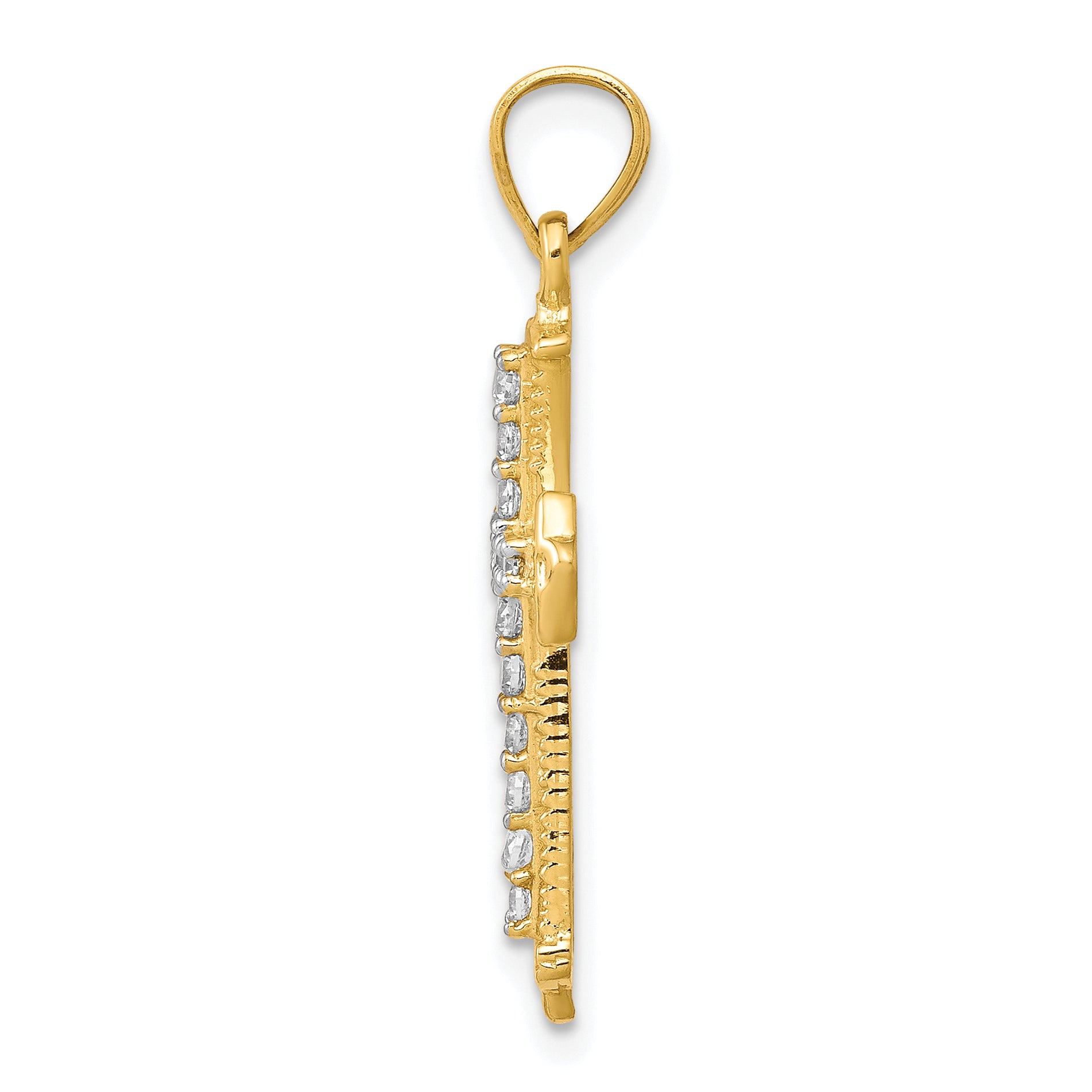 10K Gold CZ Cross Pendant with Polished Finish and Elegant Design