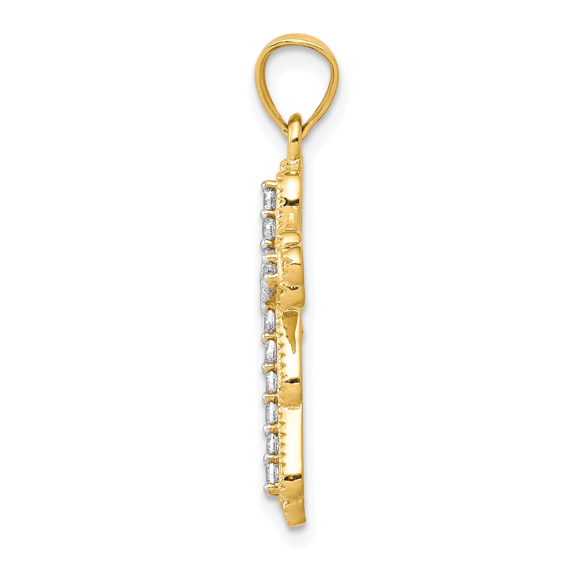 10K Gold CZ Filigree Cross Pendant with Polished Finish Elegant Design