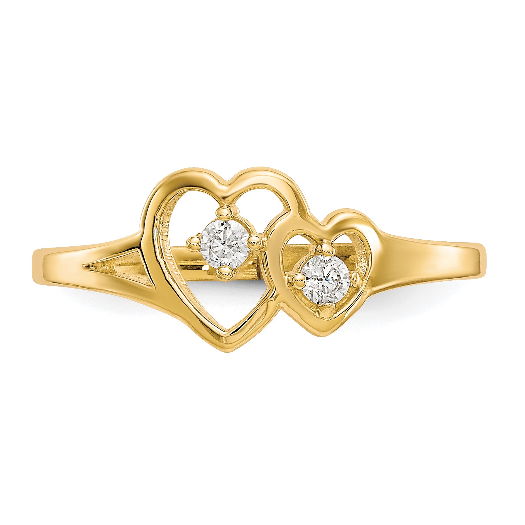 10k Double Heart CZ Ring