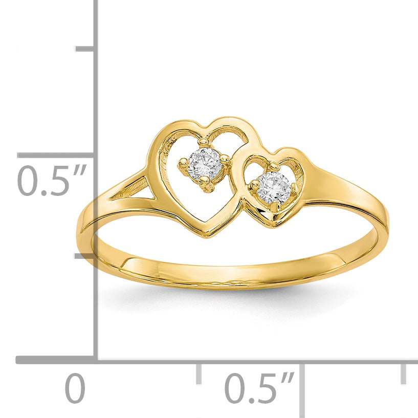 10k Double Heart CZ Ring