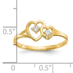 10k Double Heart CZ Ring