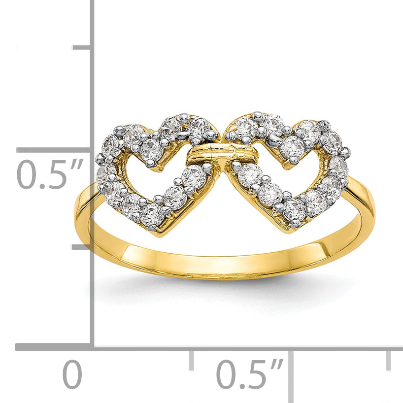 10k Double Heart CZ Ring