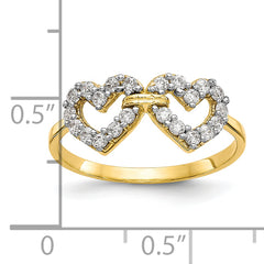 10k Double Heart CZ Ring