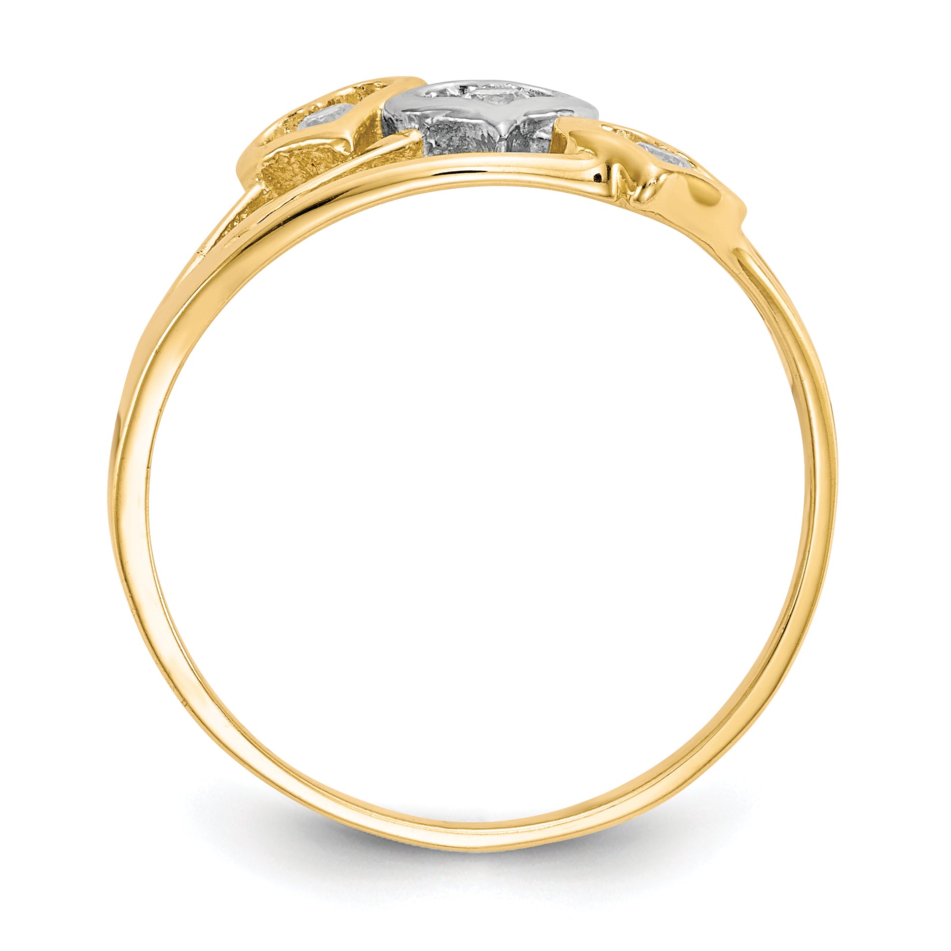 10K WithRhodium Triple Heart 3 Stone CZ Ring