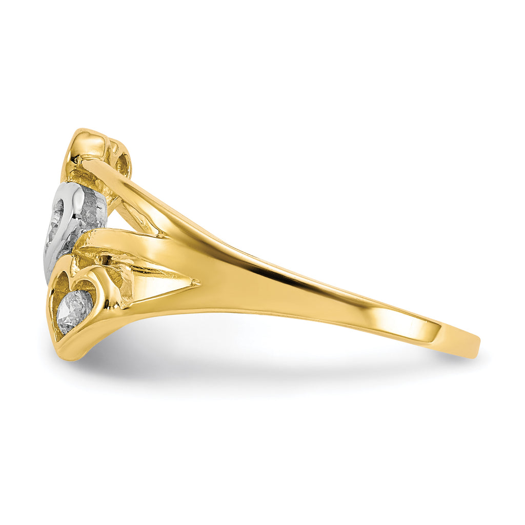 10K WithRhodium Triple Heart 3 Stone CZ Ring