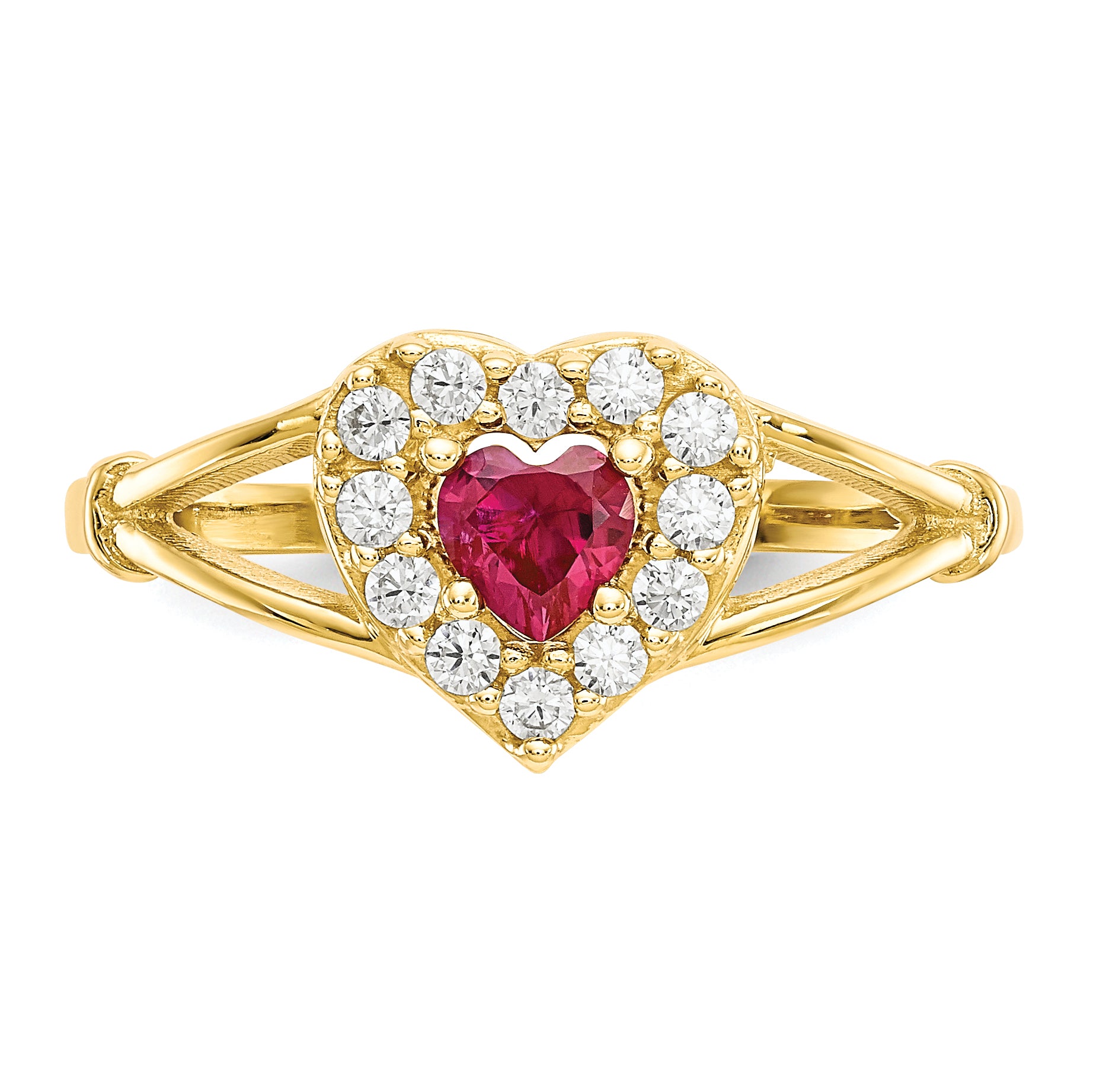 10K Red and White CZ Heart Ring