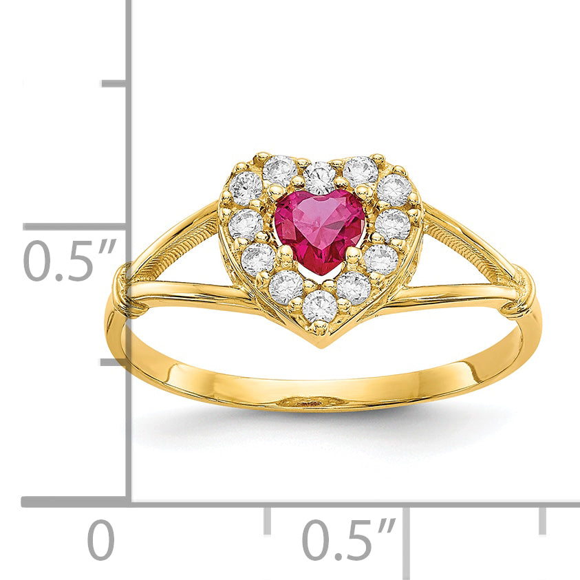 10K Red and White CZ Heart Ring