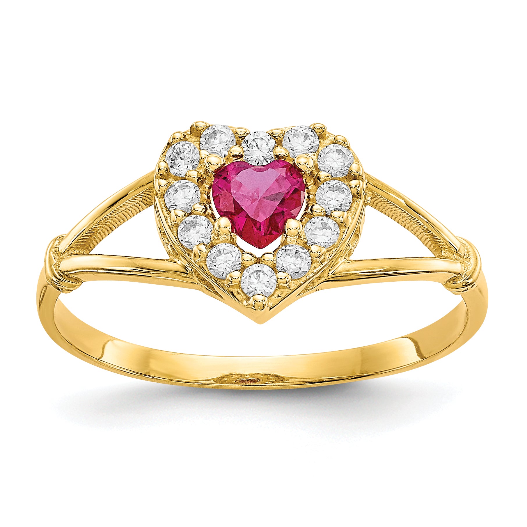 10K Red and White CZ Heart Ring