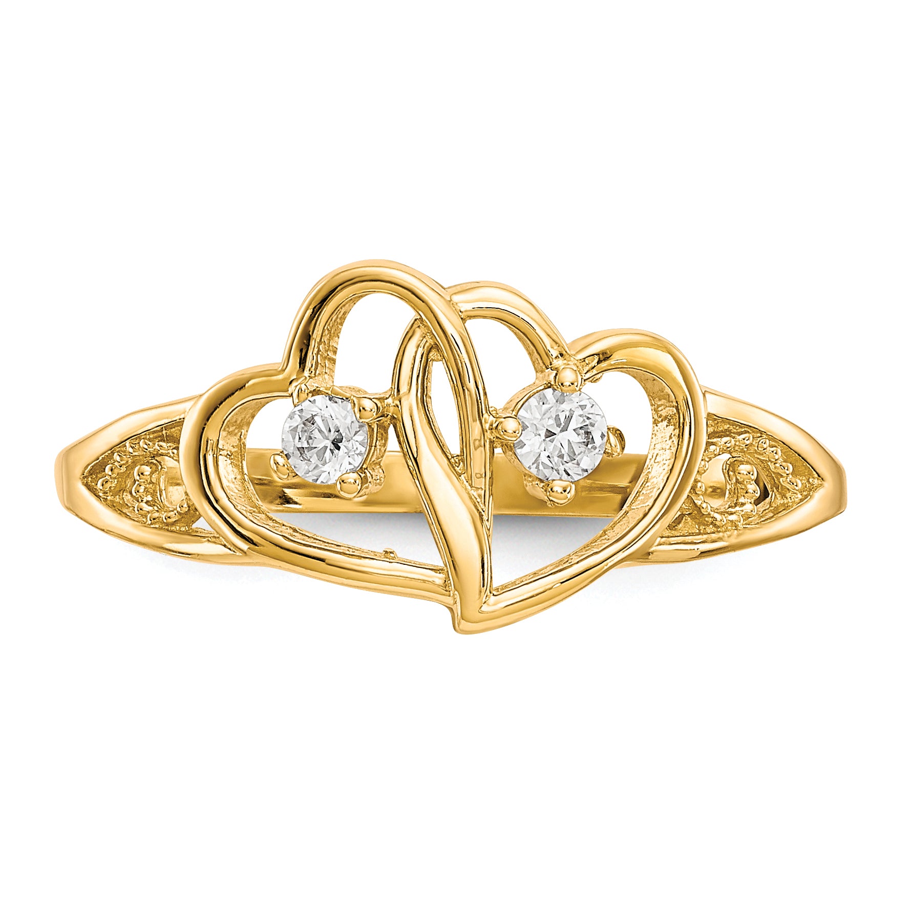 10k Double Heart CZ Ring