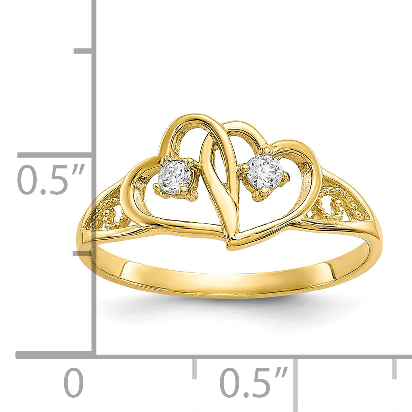 10k Double Heart CZ Ring