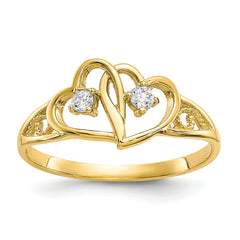 10k Double Heart CZ Ring