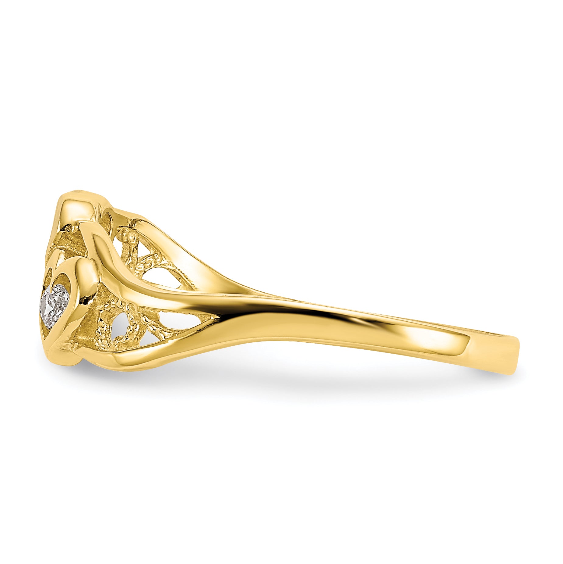10K WithRhodium Double Heart CZ Ring