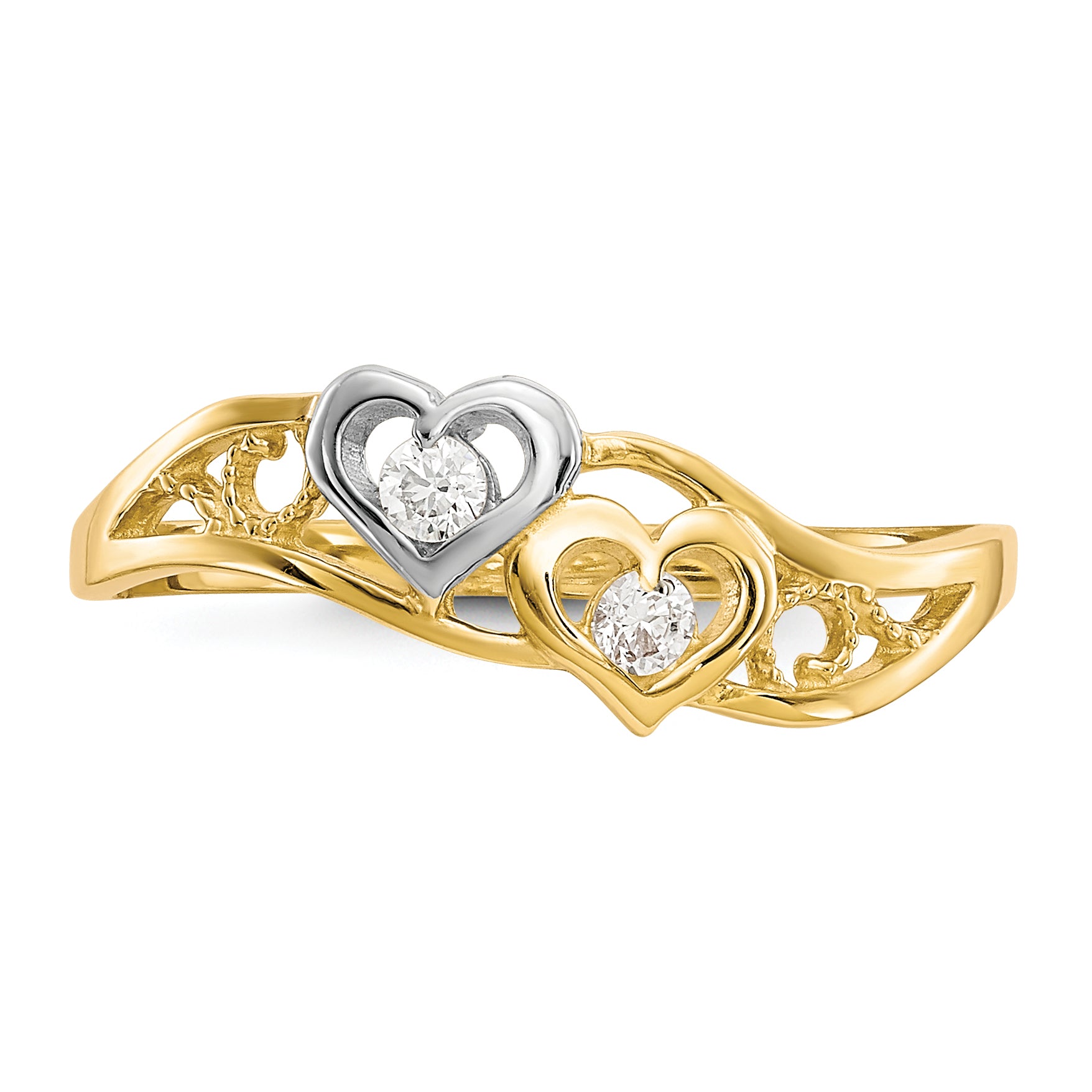 10K WithRhodium Double Heart CZ Ring