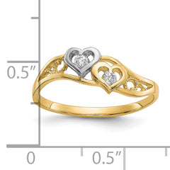 10K WithRhodium Double Heart CZ Ring
