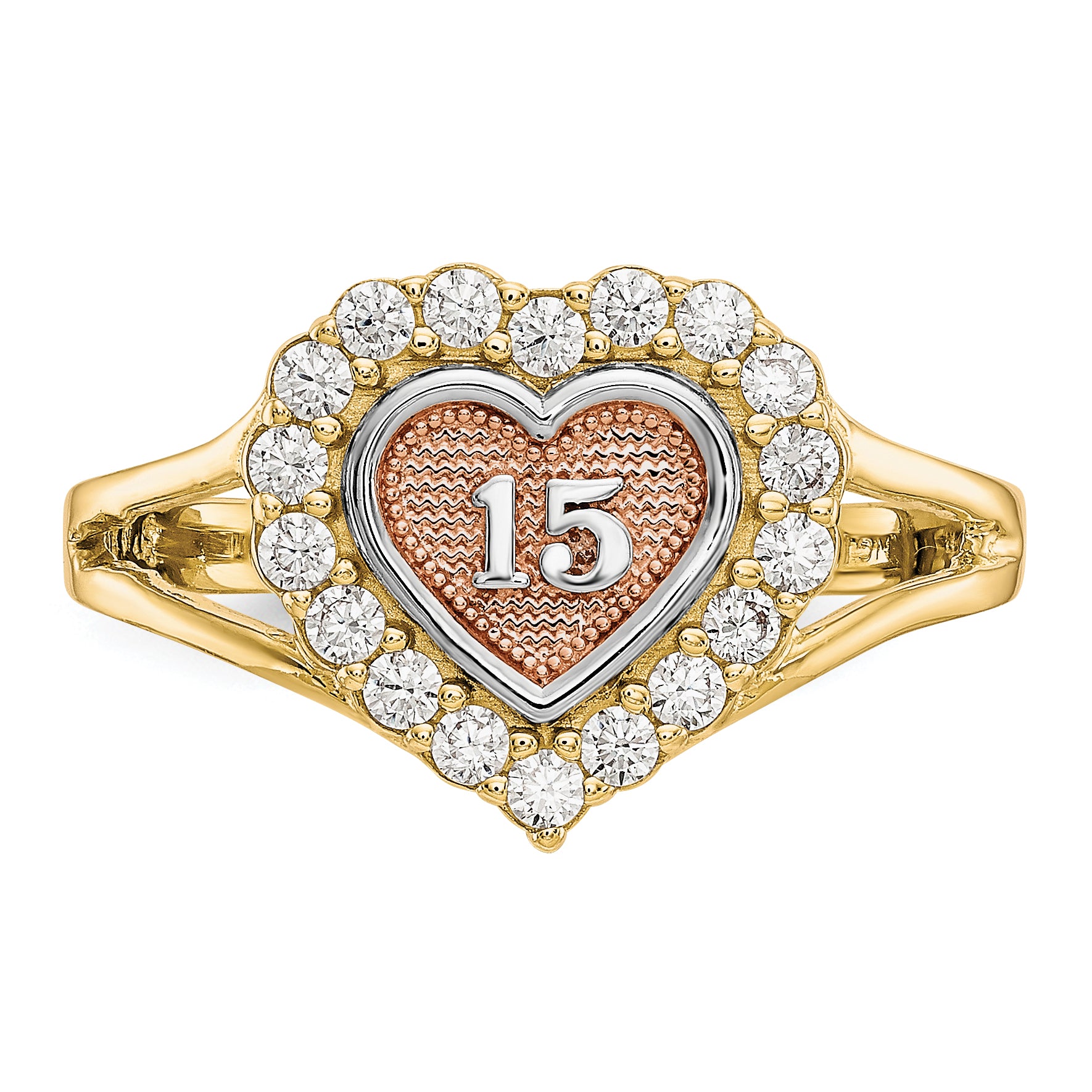 10k Two-tone with White Rhodium Sweet 15 CZ Heart Ring