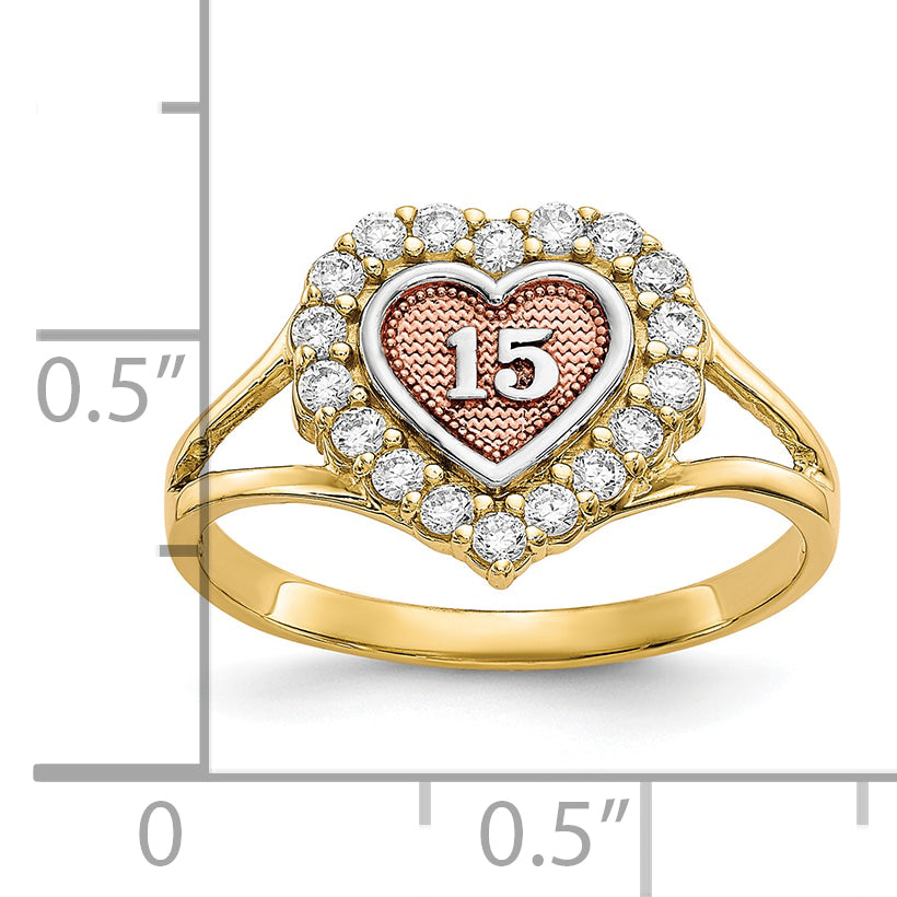 10k Two-tone with White Rhodium Sweet 15 CZ Heart Ring