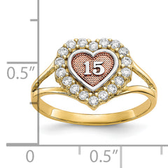 10k Two-tone with White Rhodium Sweet 15 CZ Heart Ring