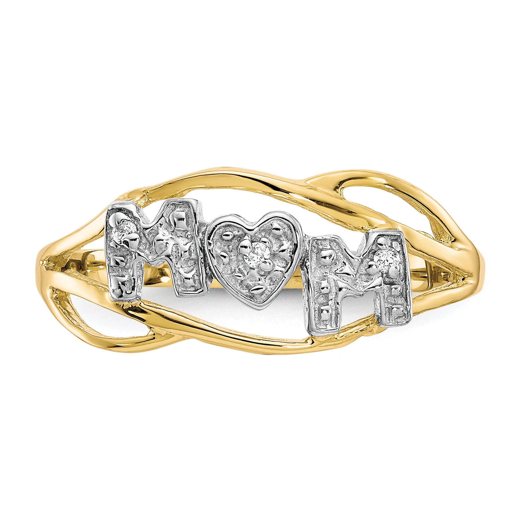 10K WithRhodium Mom CZ Ring