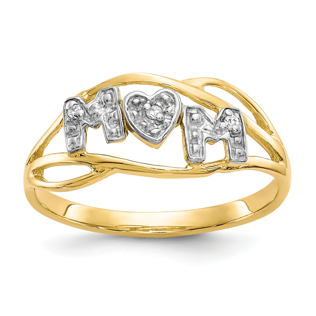 10K WithRhodium Mom CZ Ring
