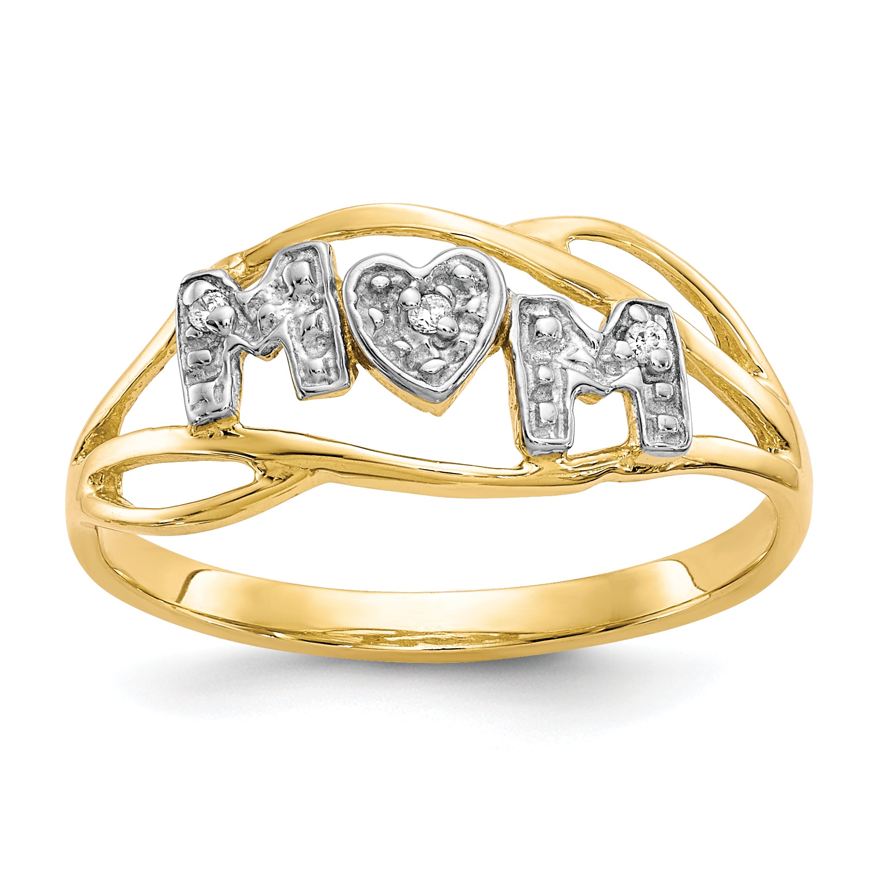 10K WithRhodium Mom CZ Ring