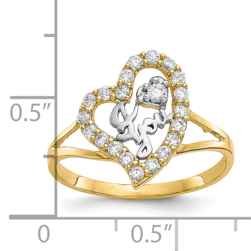10K WithWhite Rhodium I LOVE YOU  CZ Heart Ring
