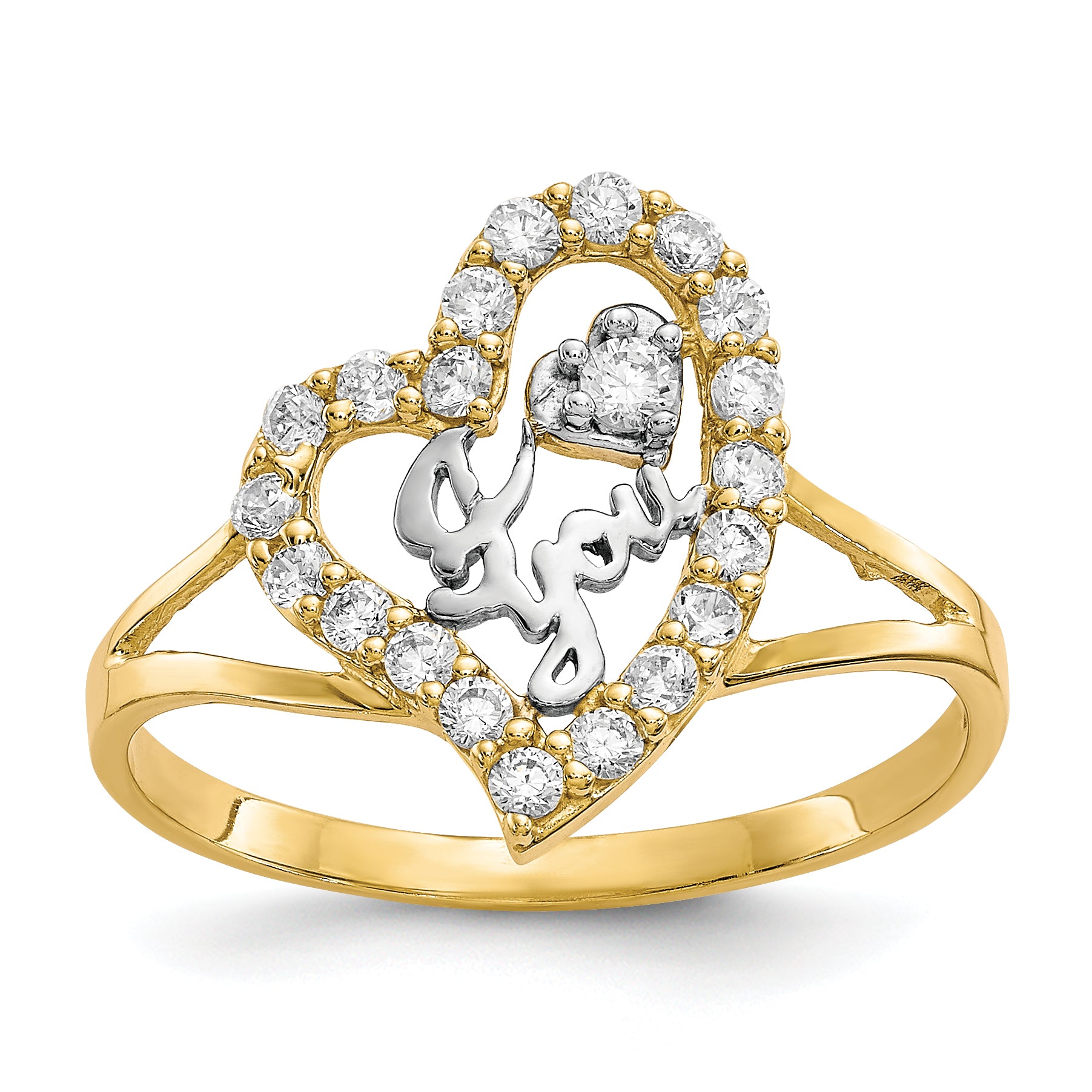 10K WithWhite Rhodium I LOVE YOU  CZ Heart Ring Main image