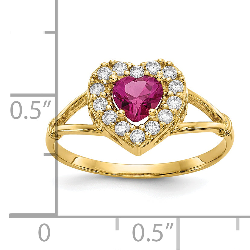 10K Red and White CZ Heart Ring